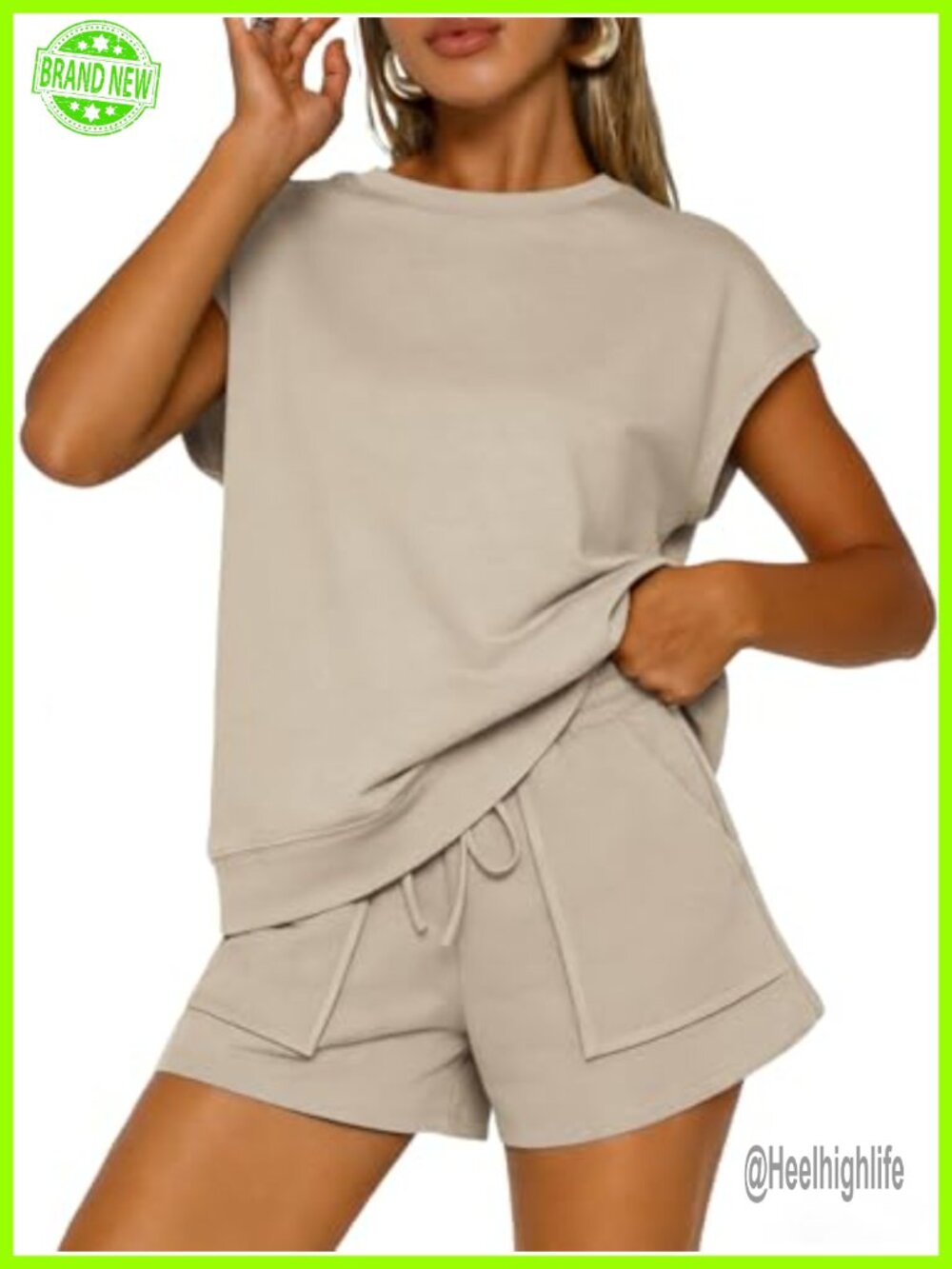 Two Piece Summer Lounge Set Cap Sleeve Shorts Womens